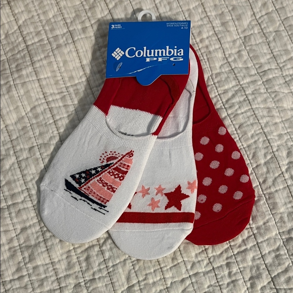Columbia PFG Red and White No-Show Socks